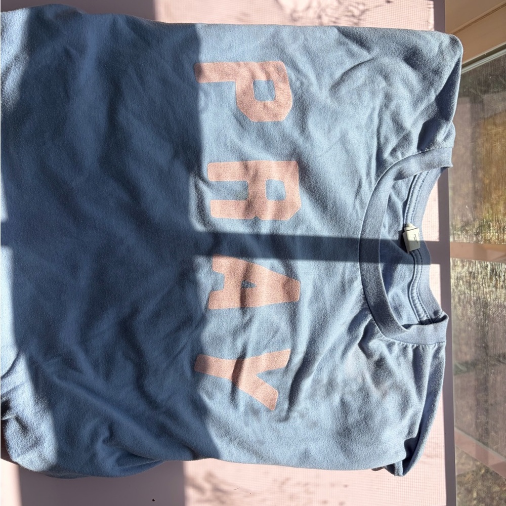Bella Canvas Blue Tee with Pink Lettering